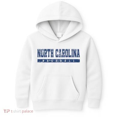 North Carolina Baseball Blue Vintage Text Kids Hoodie