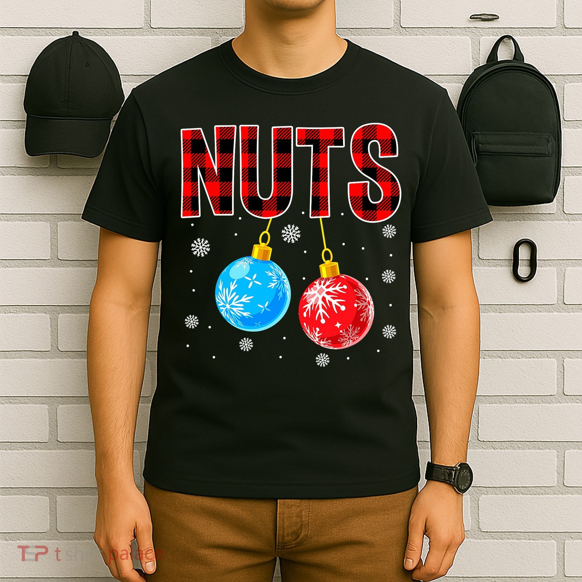 Nuts Chest Christmas Buffalo Plaid Matching Couple Chestnuts T-Shirt