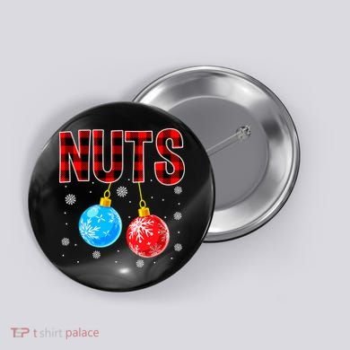 Nuts Chest Christmas Buffalo Plaid Matching Couple Chestnuts Button