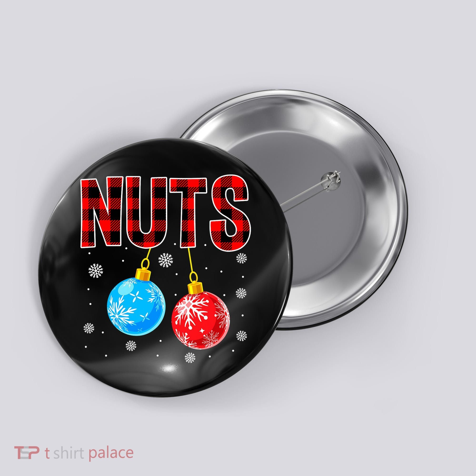 Nuts Chest Christmas Buffalo Plaid Matching Couple Chestnuts Button