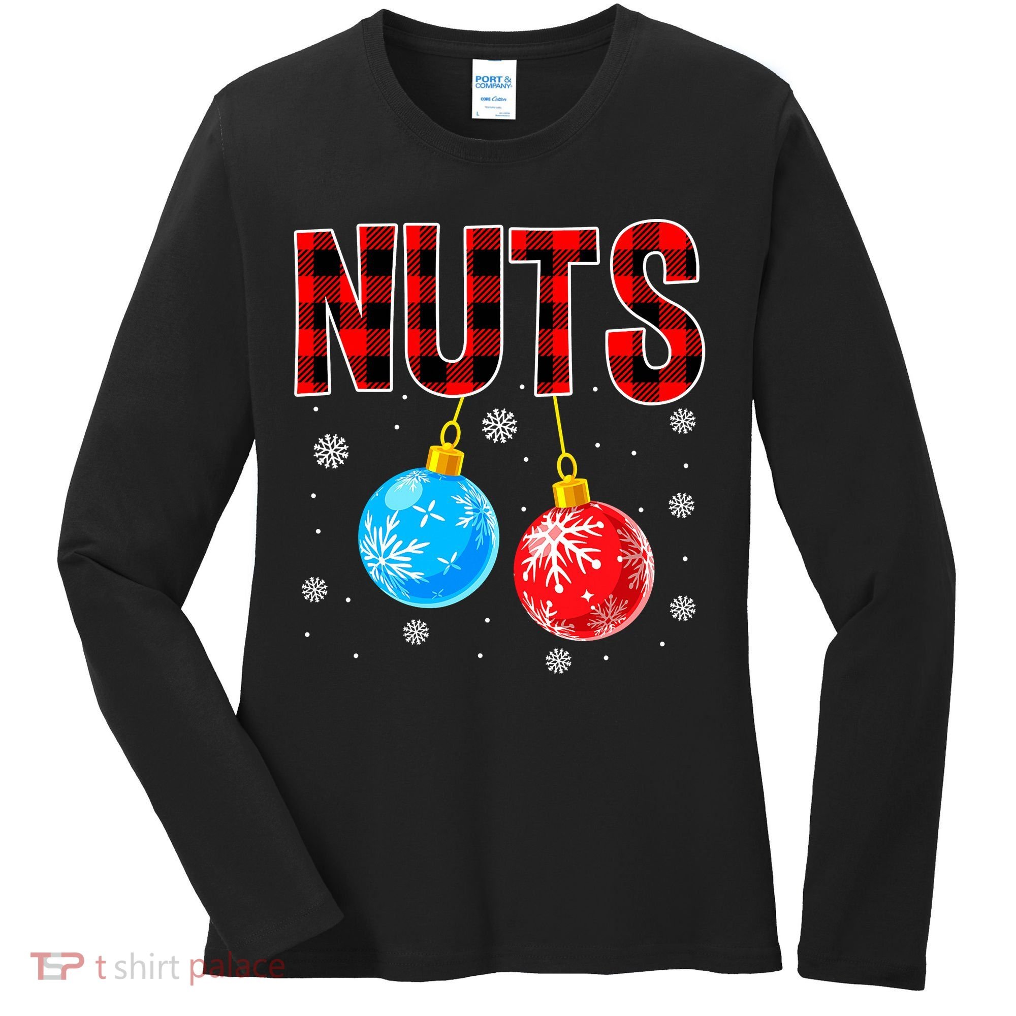 Nuts Chest Christmas Buffalo Plaid Matching Couple Chestnuts Women's Long Sleeve Shirt