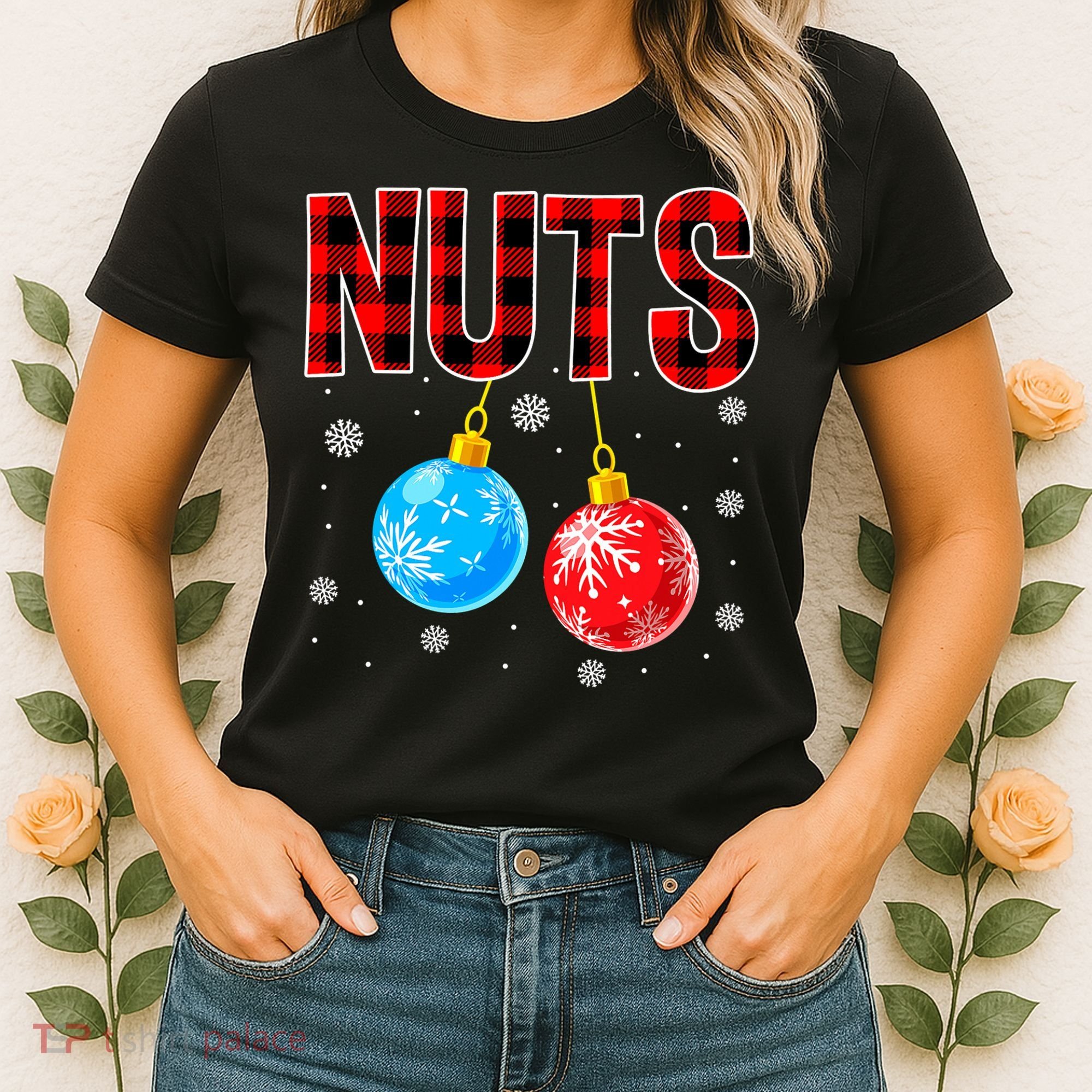 Nuts Chest Christmas Buffalo Plaid Matching Couple Chestnuts Women's T-Shirt