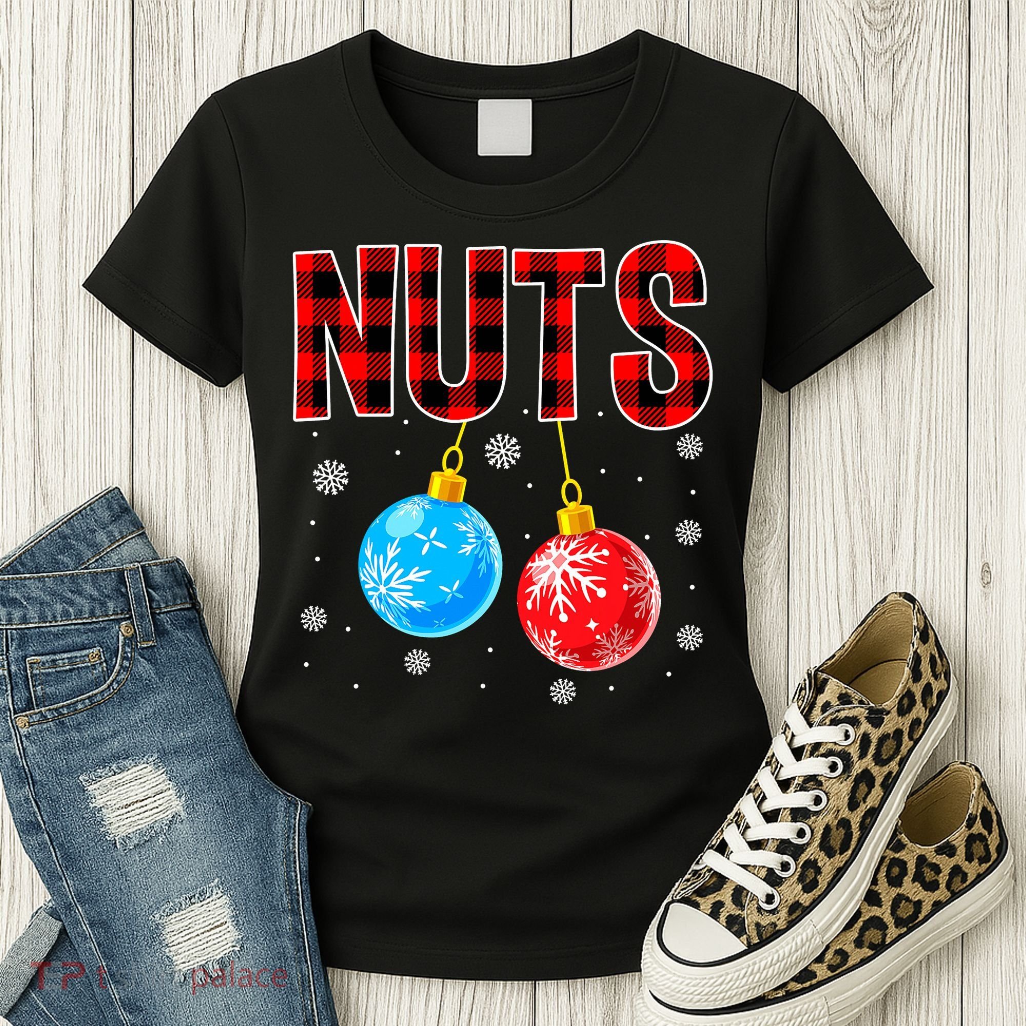 Nuts Chest Christmas Buffalo Plaid Matching Couple Chestnuts Women's T-Shirt