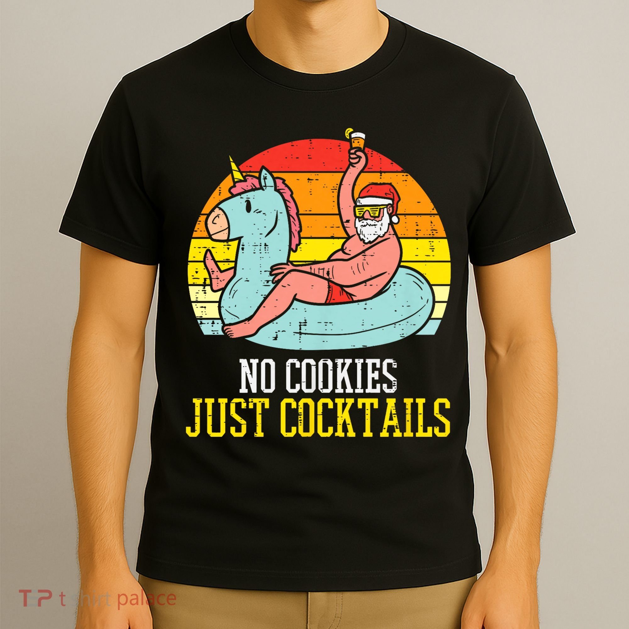 No Cookies Cocktails Santa Summer Christmas In July Xmas T-Shirt