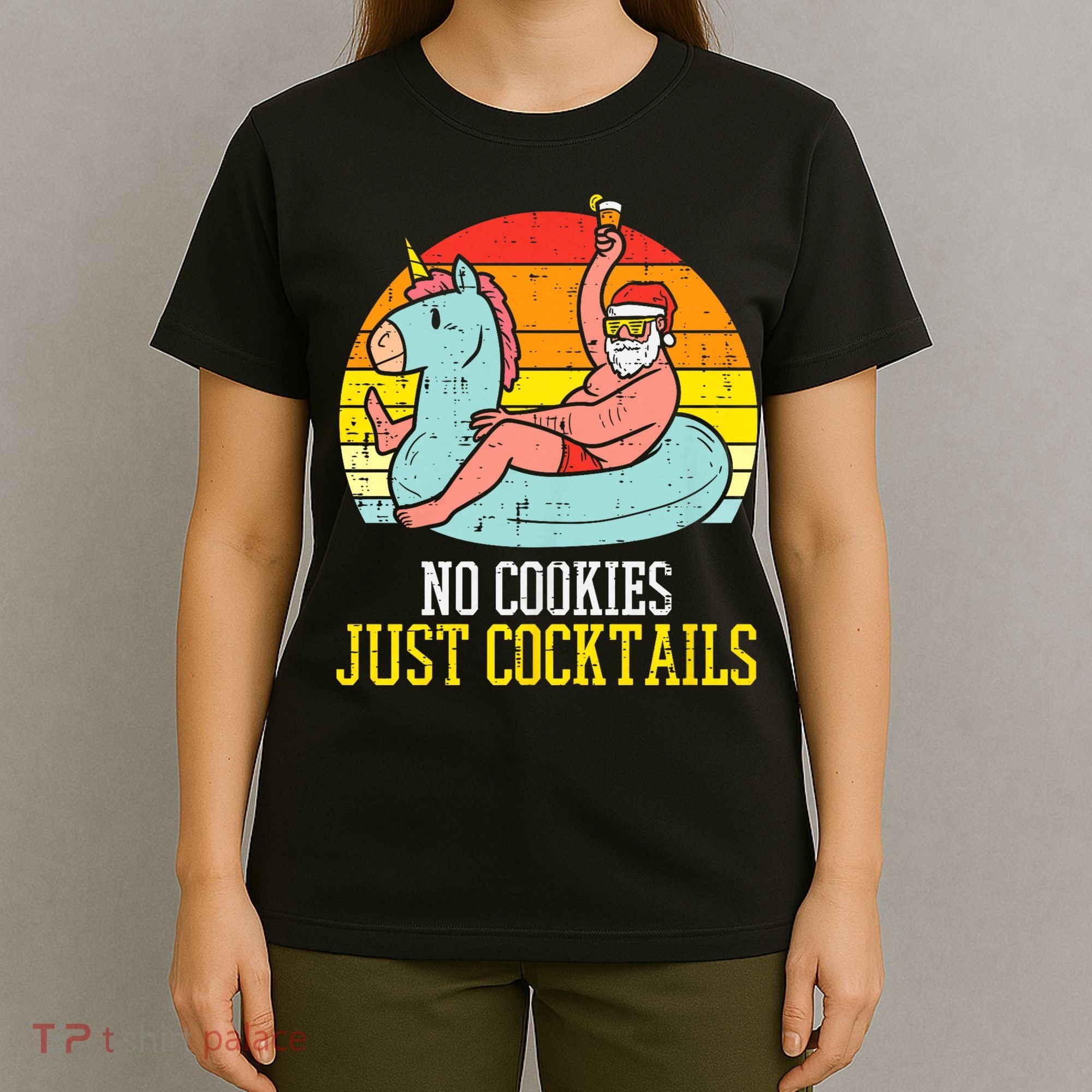 No Cookies Cocktails Santa Summer Christmas In July Xmas T-Shirt