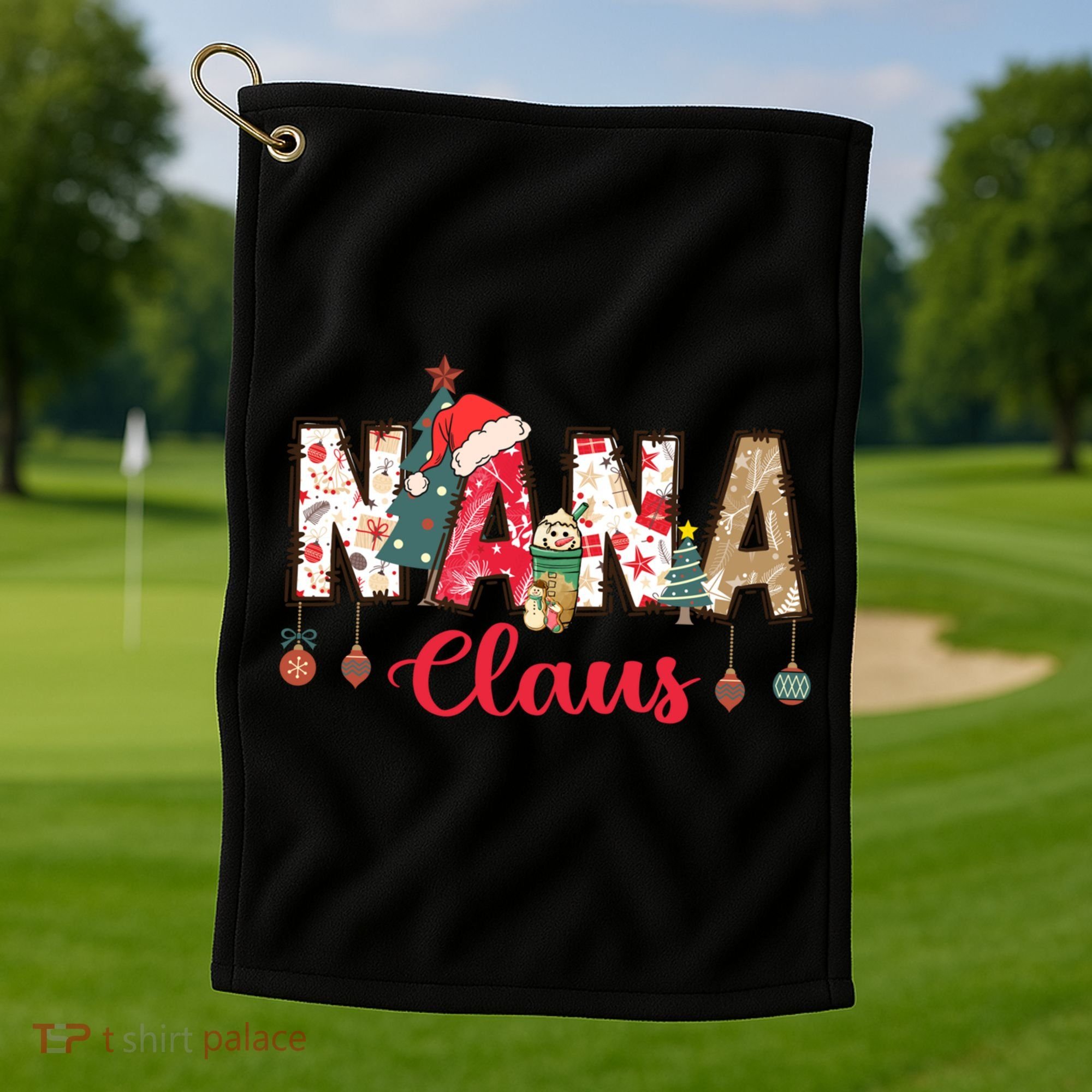 Nana Claus Christmas Family Matching Xmas Light Tree Gift Golf Towel