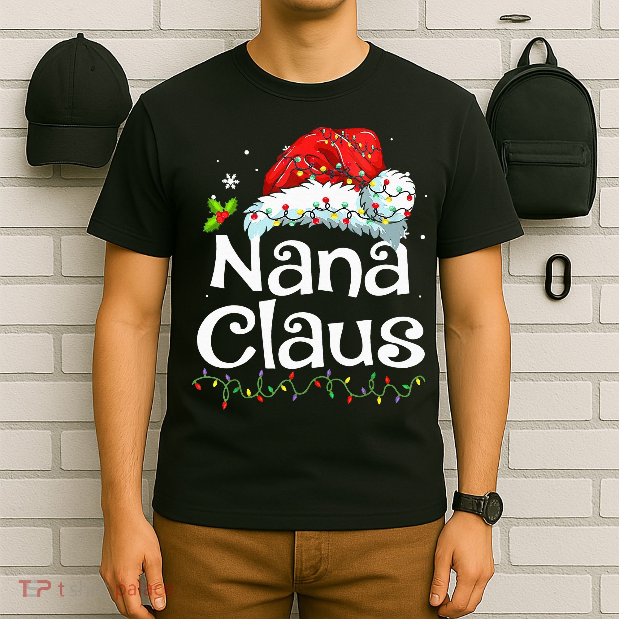 Nana Claus Christmas Pajama Family Matching Xmas Light T-Shirt