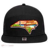 North Carolina Cartoon Illustration 7 Panel Mesh Trucker Snapback Hat thumb 0