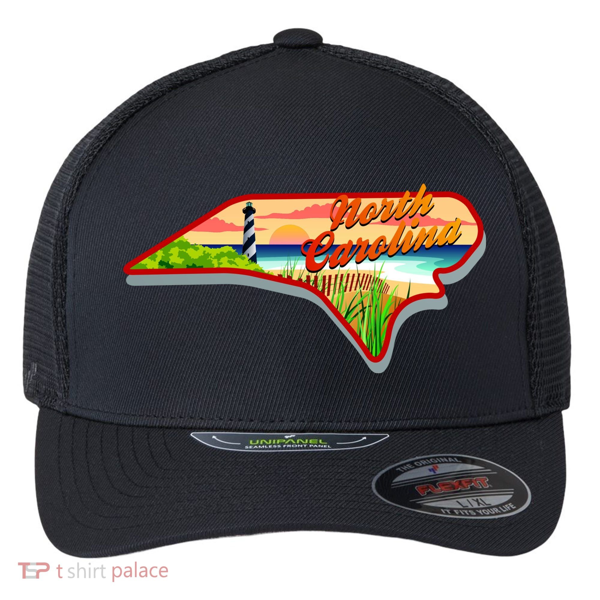 North Carolina Cartoon Illustration Flexfit Unipanel Trucker Cap