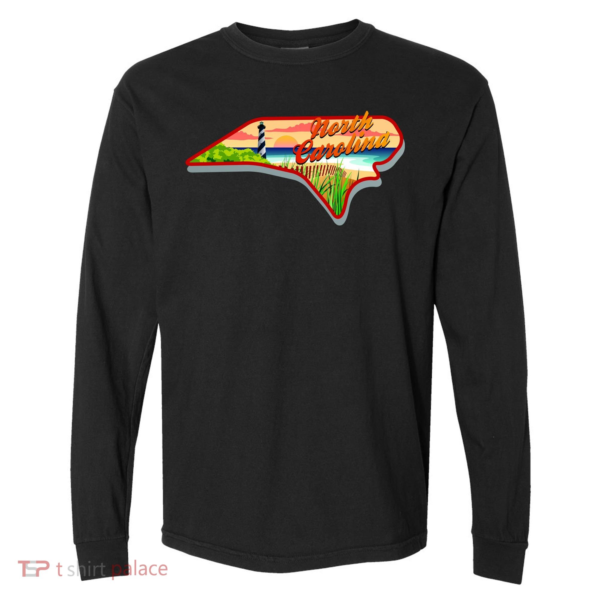 North Carolina Cartoon Illustration Comfort Colors Heavyweight Long Sleeve T-Shirt