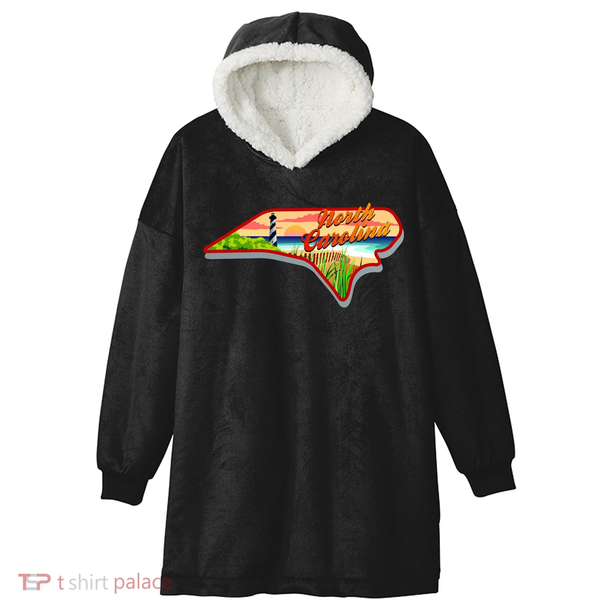 North Carolina Cartoon Illustration Hooded Wearable Blanket