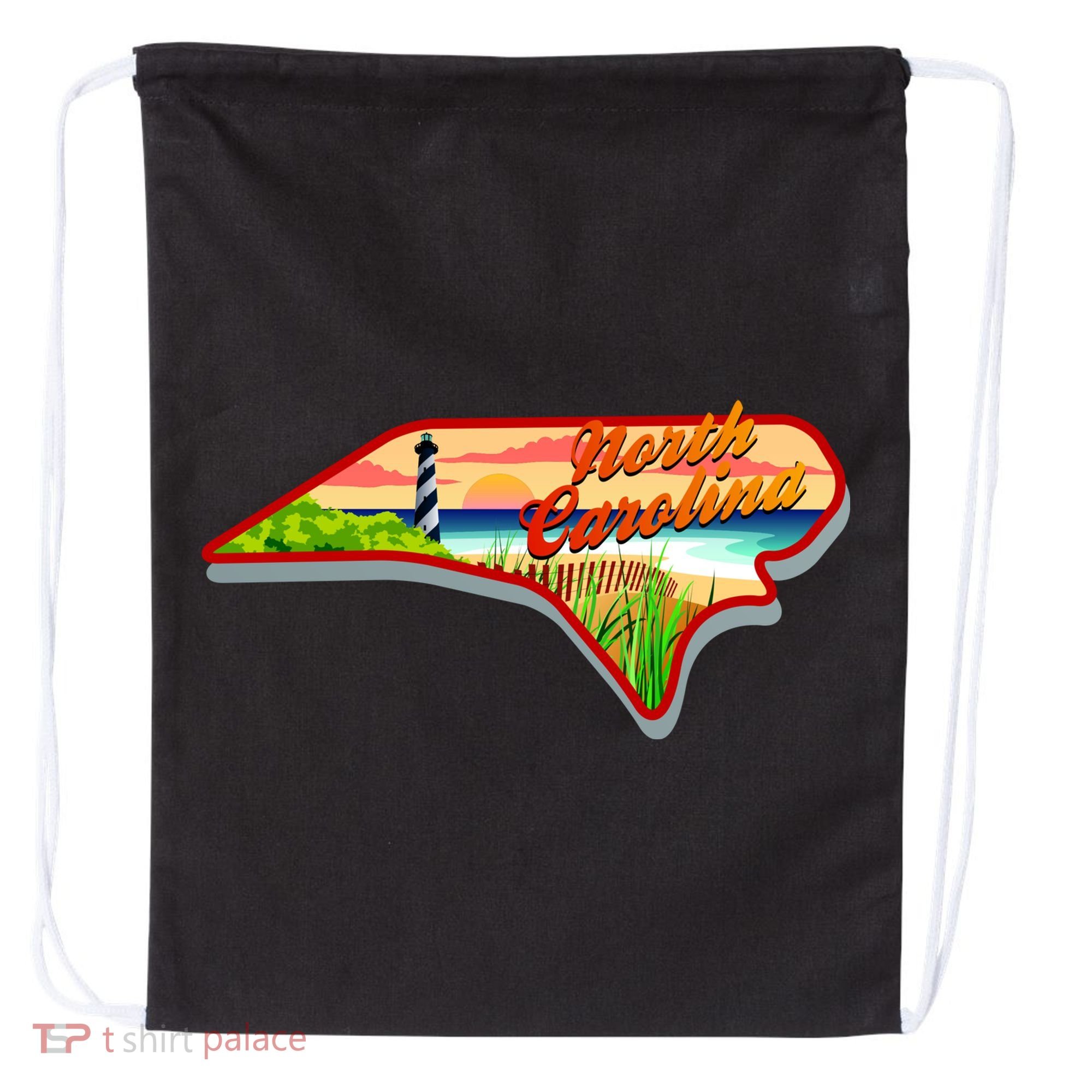 North Carolina Cartoon Illustration Drawstring Bag