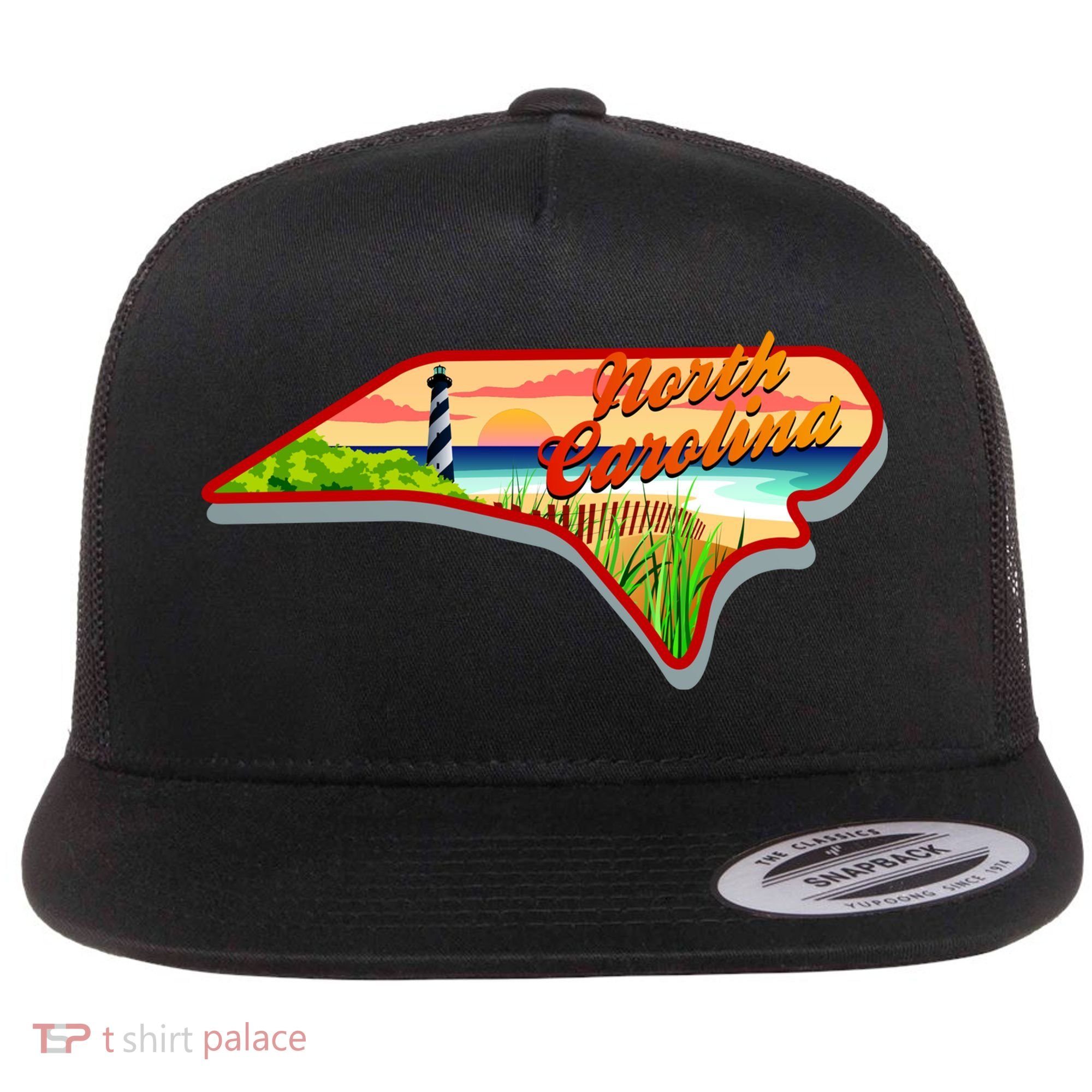 North Carolina Cartoon Illustration Flat Bill Trucker Hat