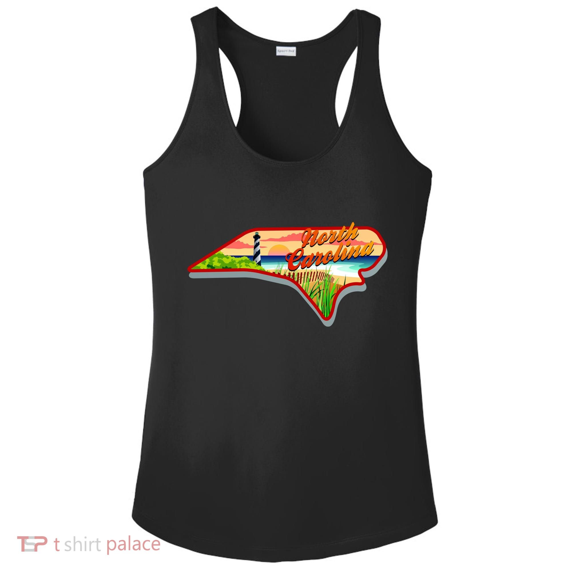 North Carolina Cartoon Illustration Ladies PosiCharge Competitor Racerback Tank