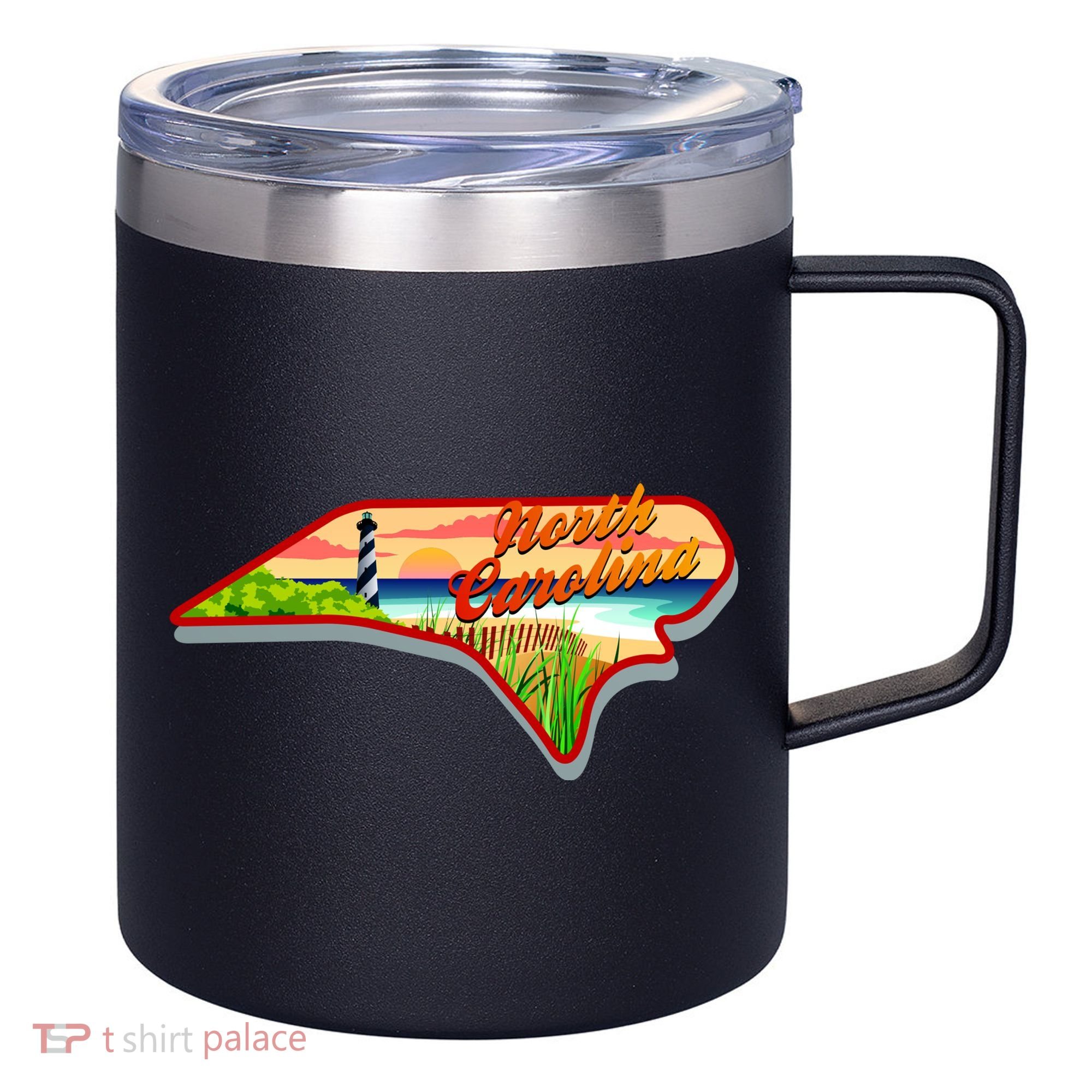North Carolina Cartoon Illustration 12oz Stainless Steel Coffee Mug