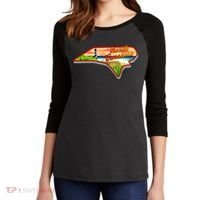 North Carolina Cartoon Illustration Women's Tri-Blend 3/4-Sleeve Raglan Shirt thumb 2