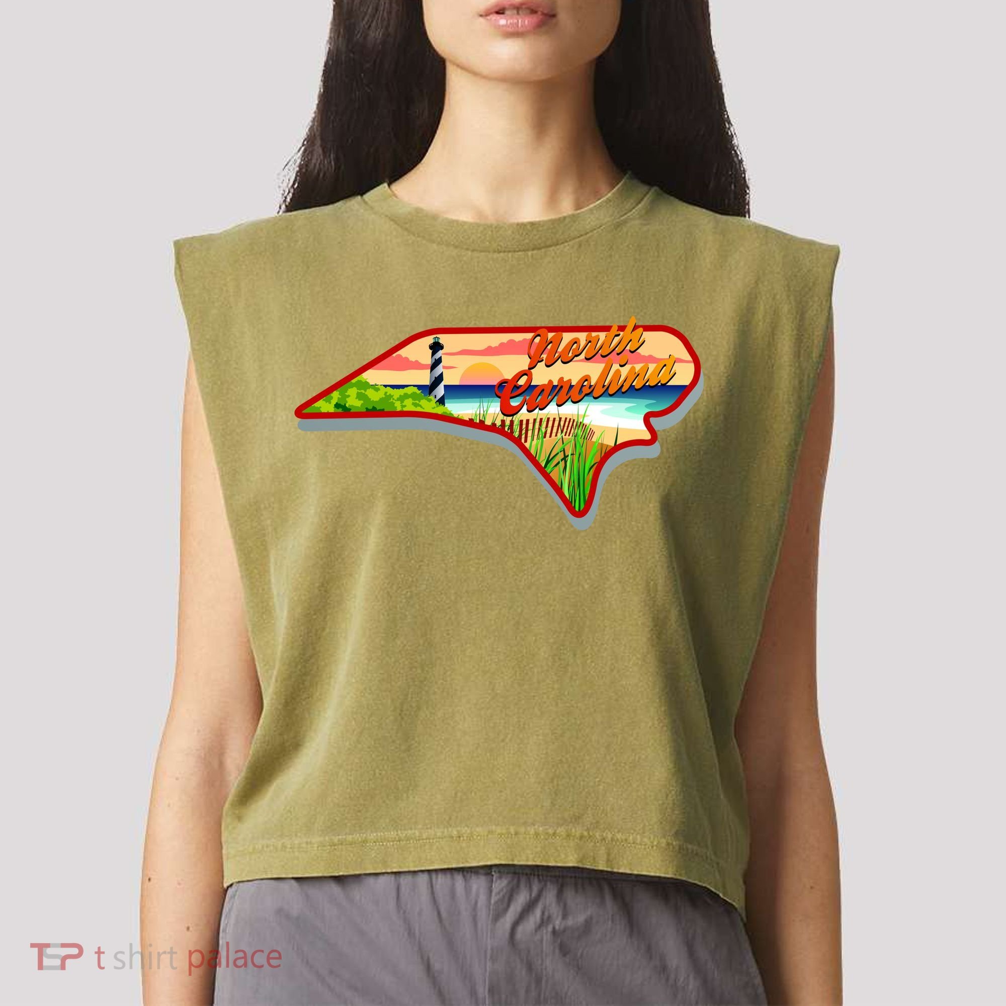 North Carolina Cartoon Illustration Garment-Dyed Women's Muscle Tee