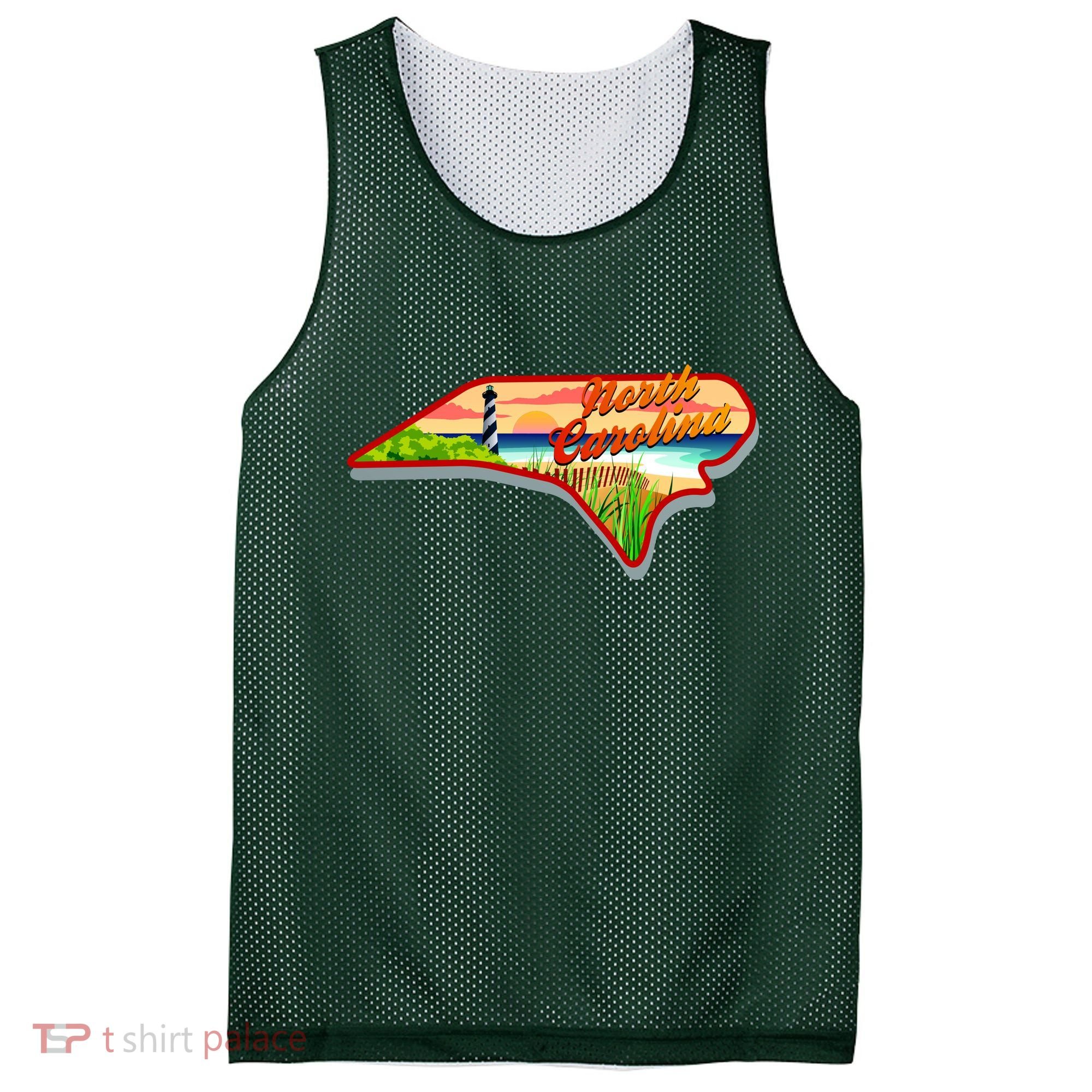 North Carolina Cartoon Illustration Mesh Reversible Basketball Jersey Tank