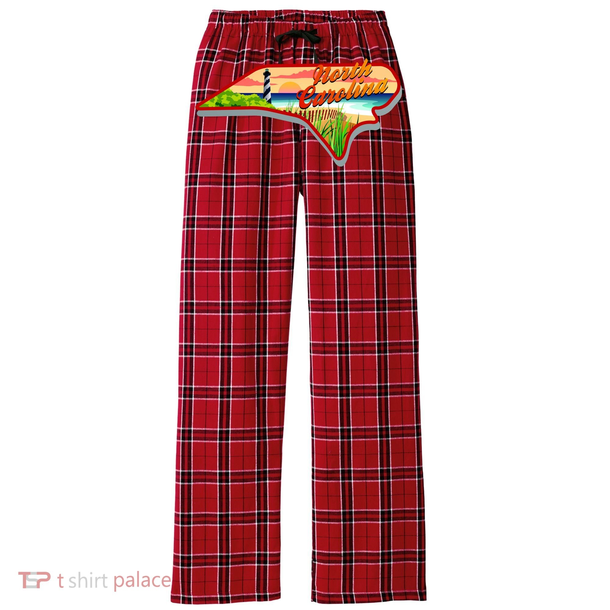 North Carolina Cartoon Illustration Women's Flannel Plaid Pajama Pants