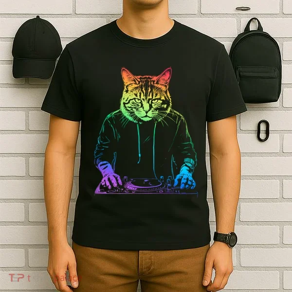 Neon Cat Dj T-Shirt