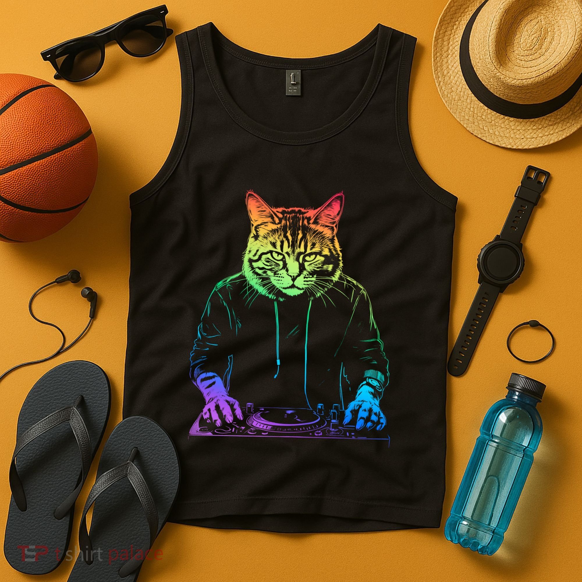 Neon Cat Dj Tank Top