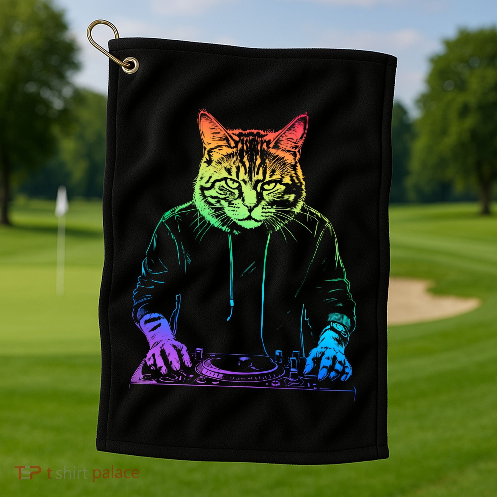 Neon Cat Dj Golf Towel