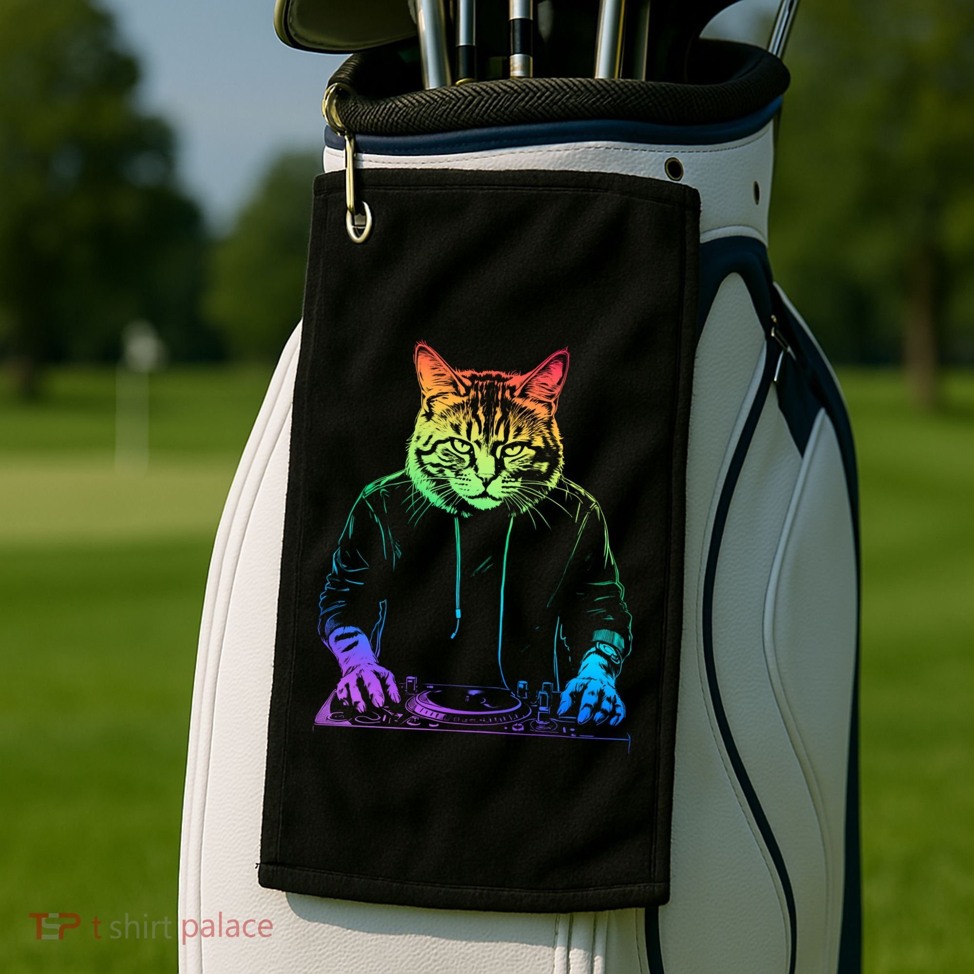Neon Cat Dj Golf Towel