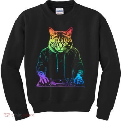Neon Cat Dj Kids Sweatshirt