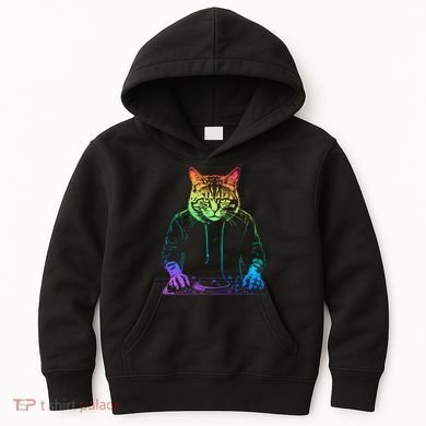 Neon Cat Dj Kids Hoodie