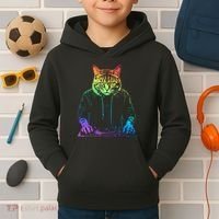 Neon Cat Dj Kids Hoodie thumb 2