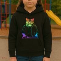Neon Cat Dj Kids Hoodie thumb 3