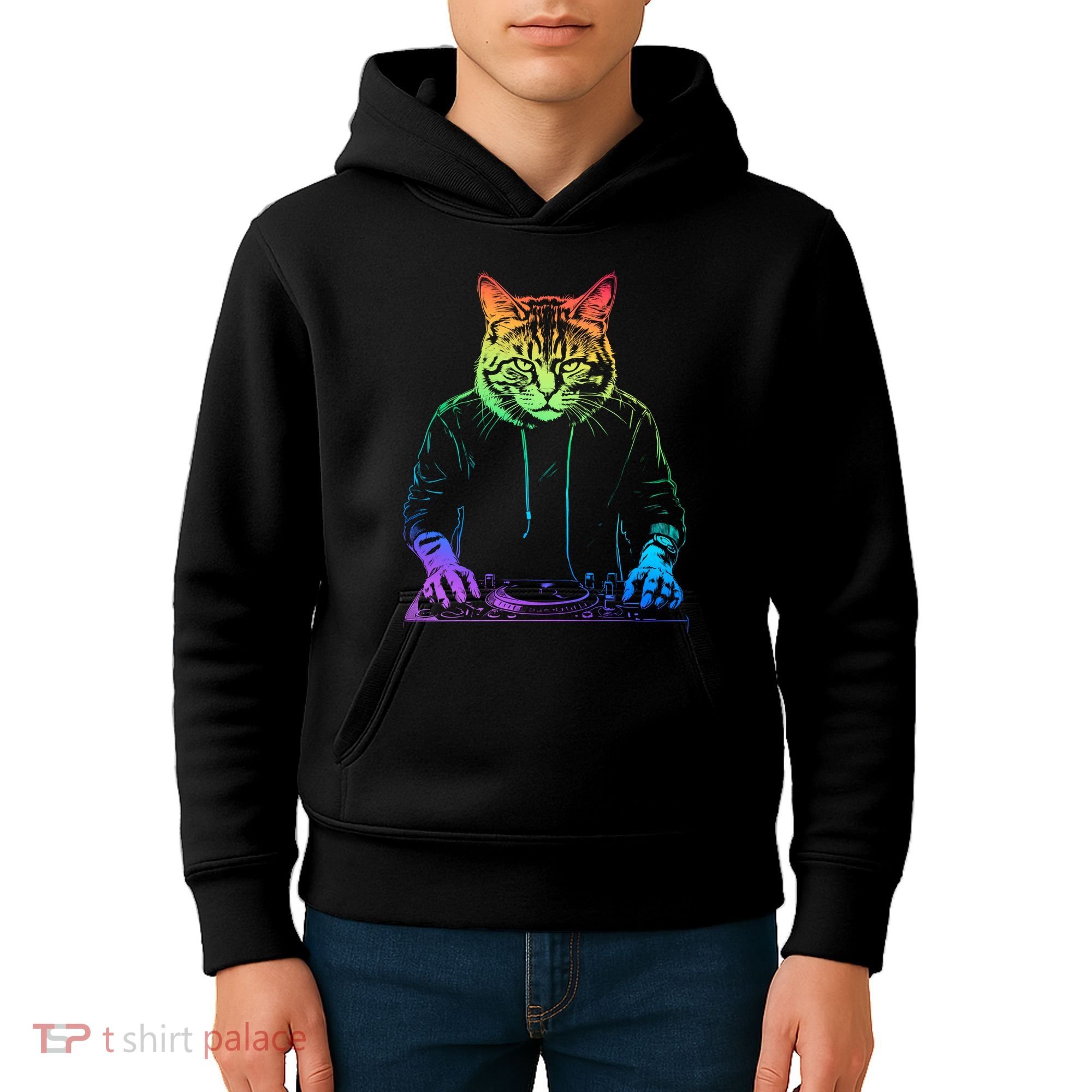 Neon Cat Dj Kids Hoodie