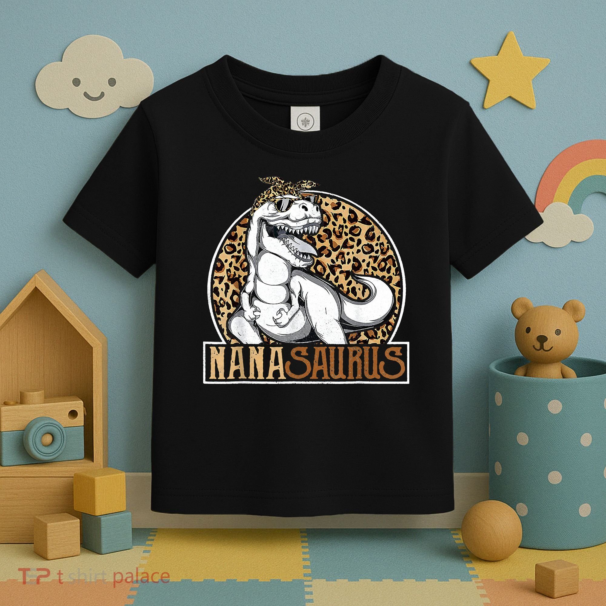 Nanasaurus Cool Dino T Rex Leopard Funny Mothers Day Grandma Toddler T-Shirt