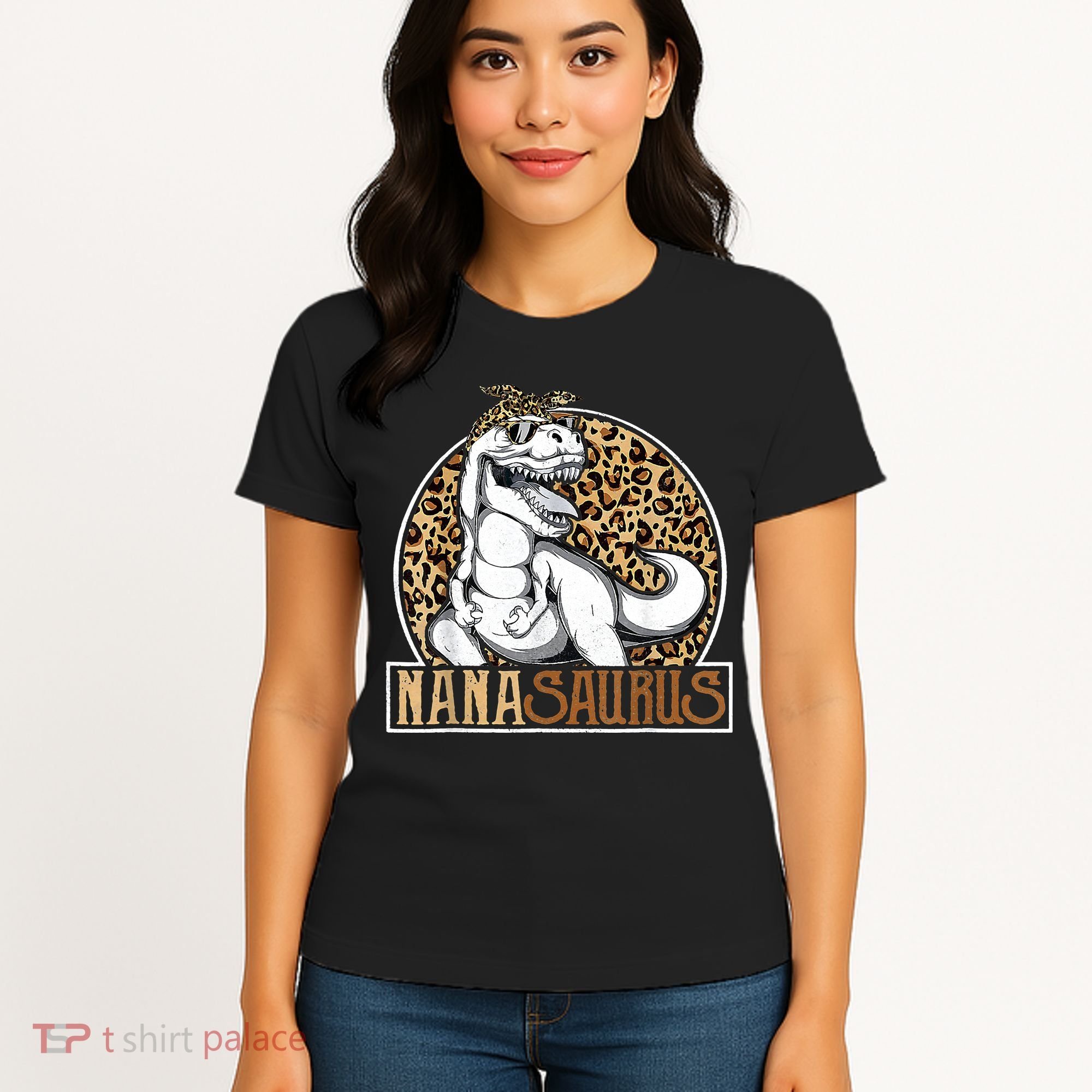 Nanasaurus Cool Dino T Rex Leopard Funny Mothers Day Grandma Women's T-Shirt