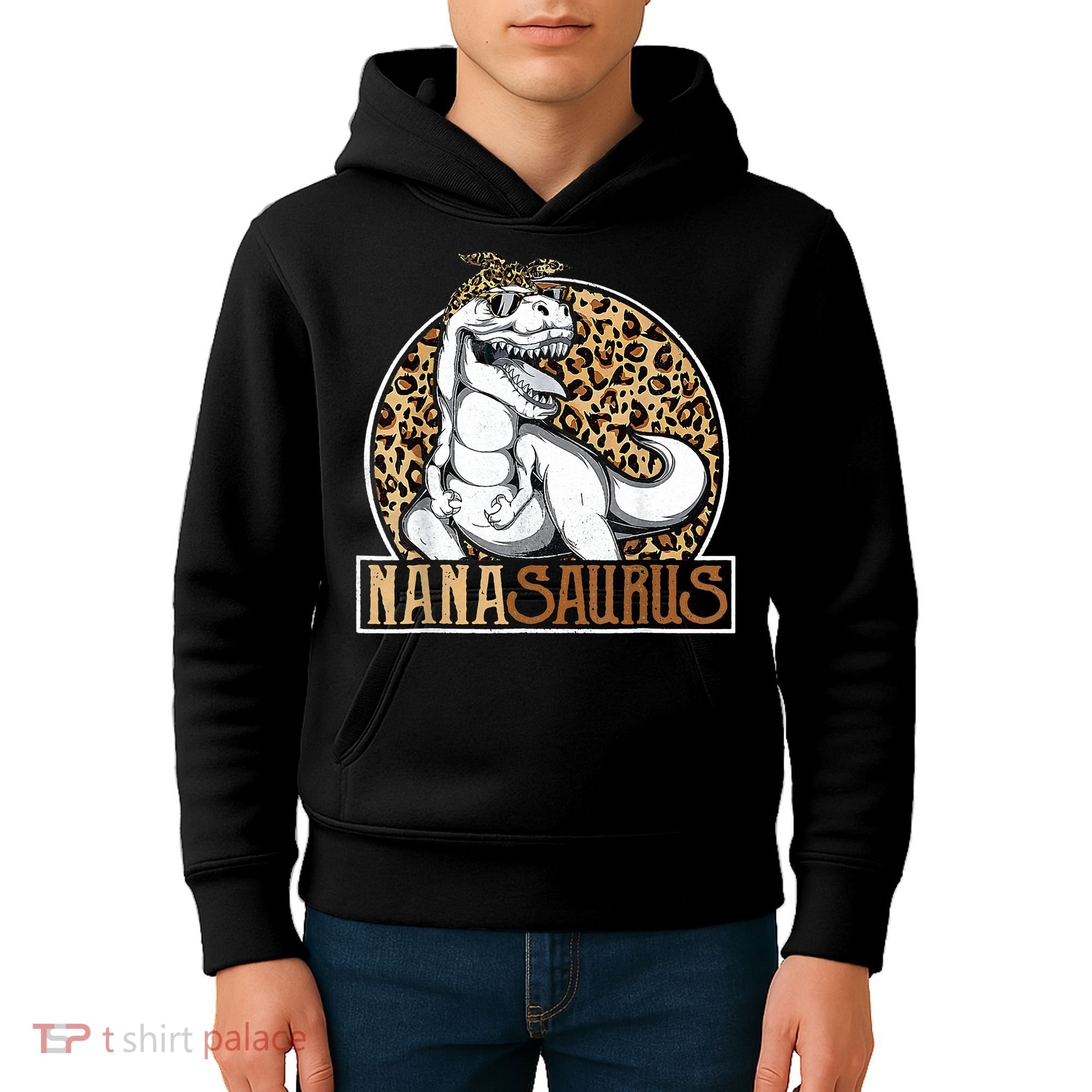 Nanasaurus Cool Dino T Rex Leopard Funny Mothers Day Grandma Kids Hoodie