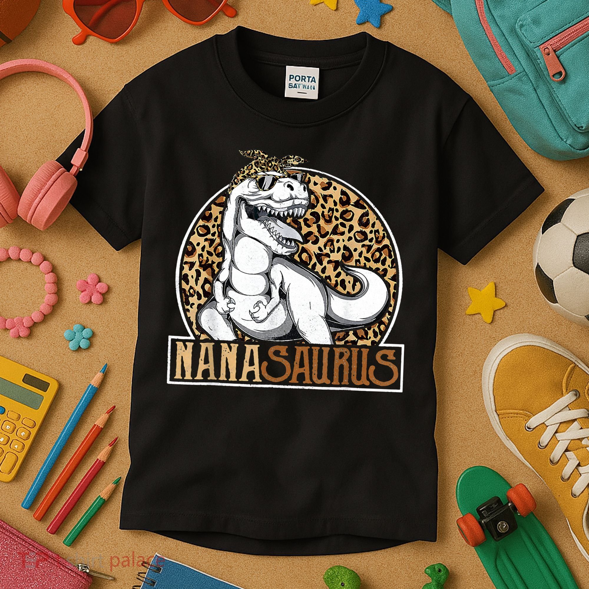 Nanasaurus Cool Dino T Rex Leopard Funny Mothers Day Grandma Kids T-Shirt