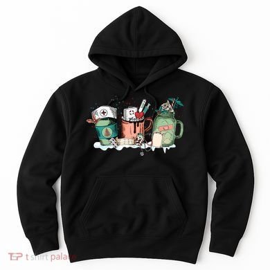 Nurse Christmas Drinks Latte Pills Jar Stethoscope Funny Graphic Oversized Hoodie
