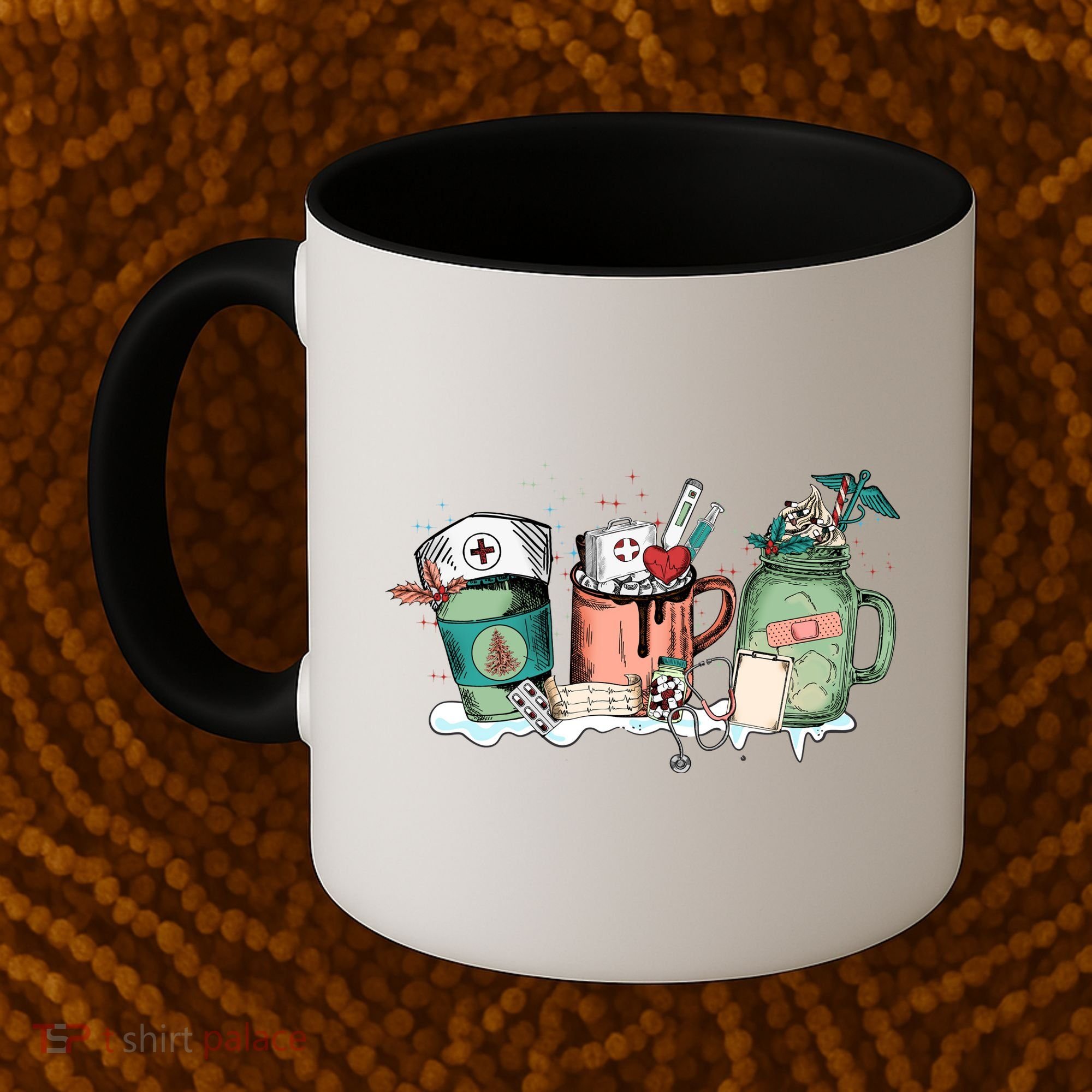 Nurse Christmas Drinks Latte Pills Jar Stethoscope Funny Graphic Oversized Coffee Mug
