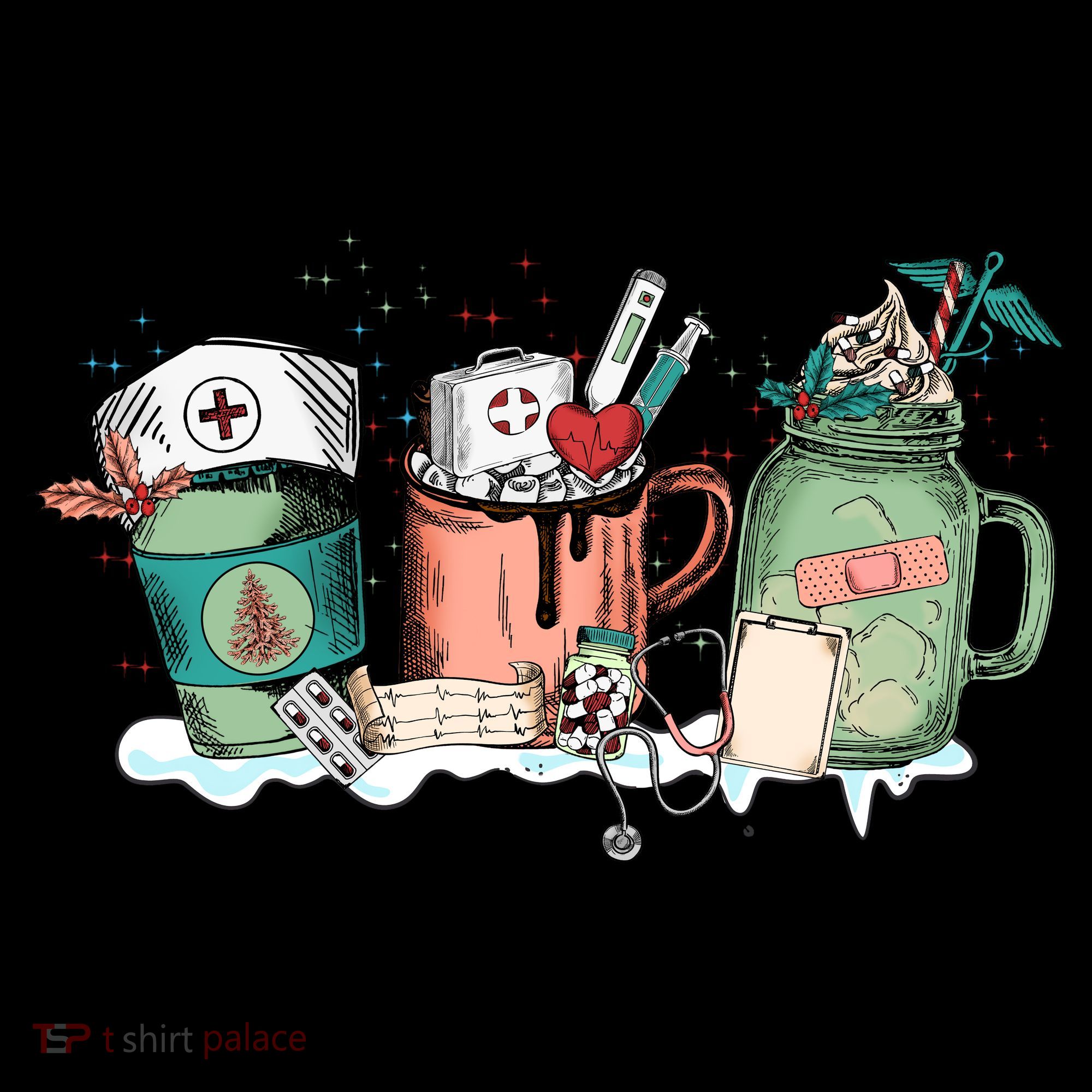 Nurse Christmas Drinks Latte Pills Jar Stethoscope Funny Graphic Oversized Coffee Mug