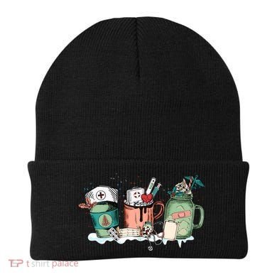 Nurse Christmas Drinks Latte Pills Jar Stethoscope Funny Graphic Oversized Beanie