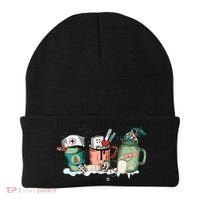 Nurse Christmas Drinks Latte Pills Jar Stethoscope Funny Graphic Oversized Beanie thumb 0