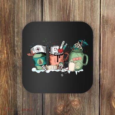 Nurse Christmas Drinks Latte Pills Jar Stethoscope Funny Graphic Oversized Coaster