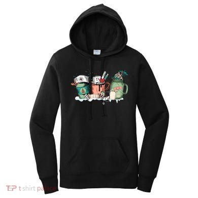 Nurse Christmas Drinks Latte Pills Jar Stethoscope Funny Graphic Oversized Women's Hoodie