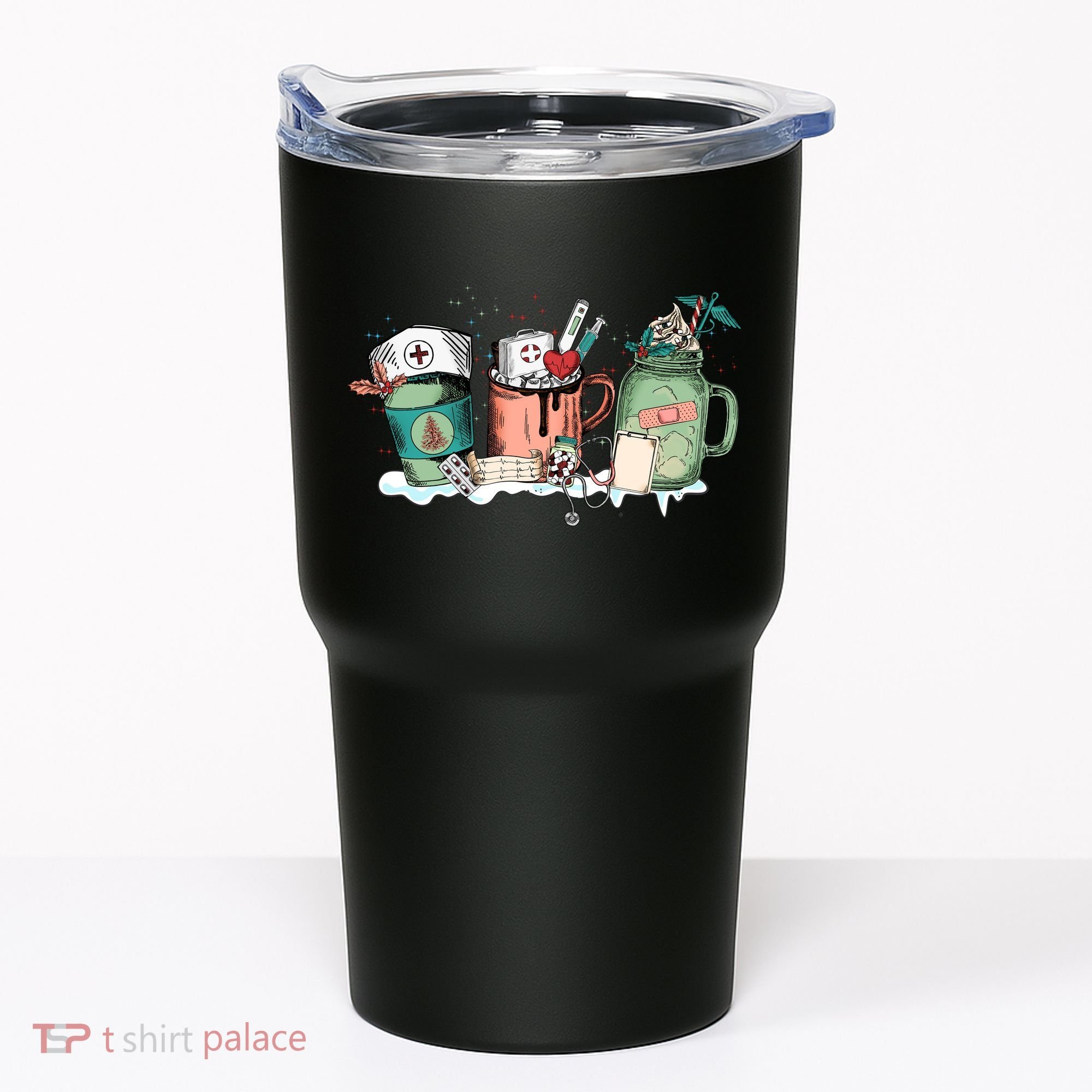 Nurse Christmas Drinks Latte Pills Jar Stethoscope Funny Graphic Oversized Tumbler