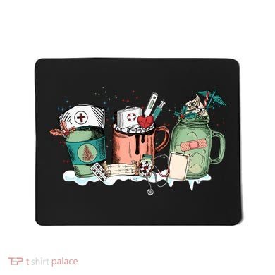 Nurse Christmas Drinks Latte Pills Jar Stethoscope Funny Graphic Oversized Mousepad