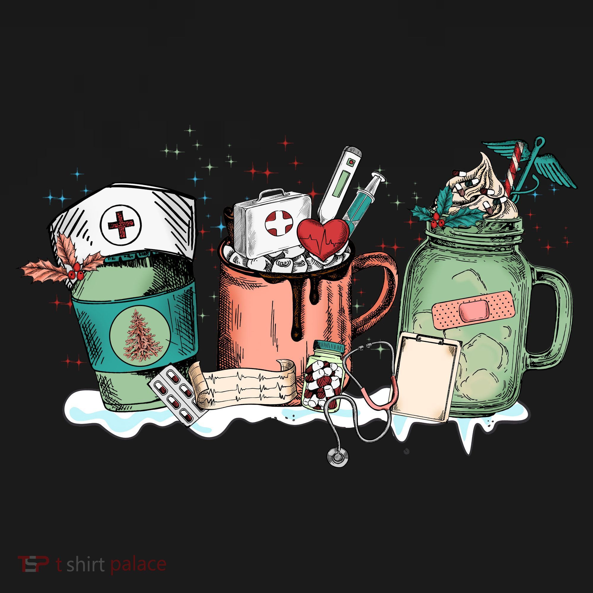 Nurse Christmas Drinks Latte Pills Jar Stethoscope Funny Graphic Oversized Mousepad