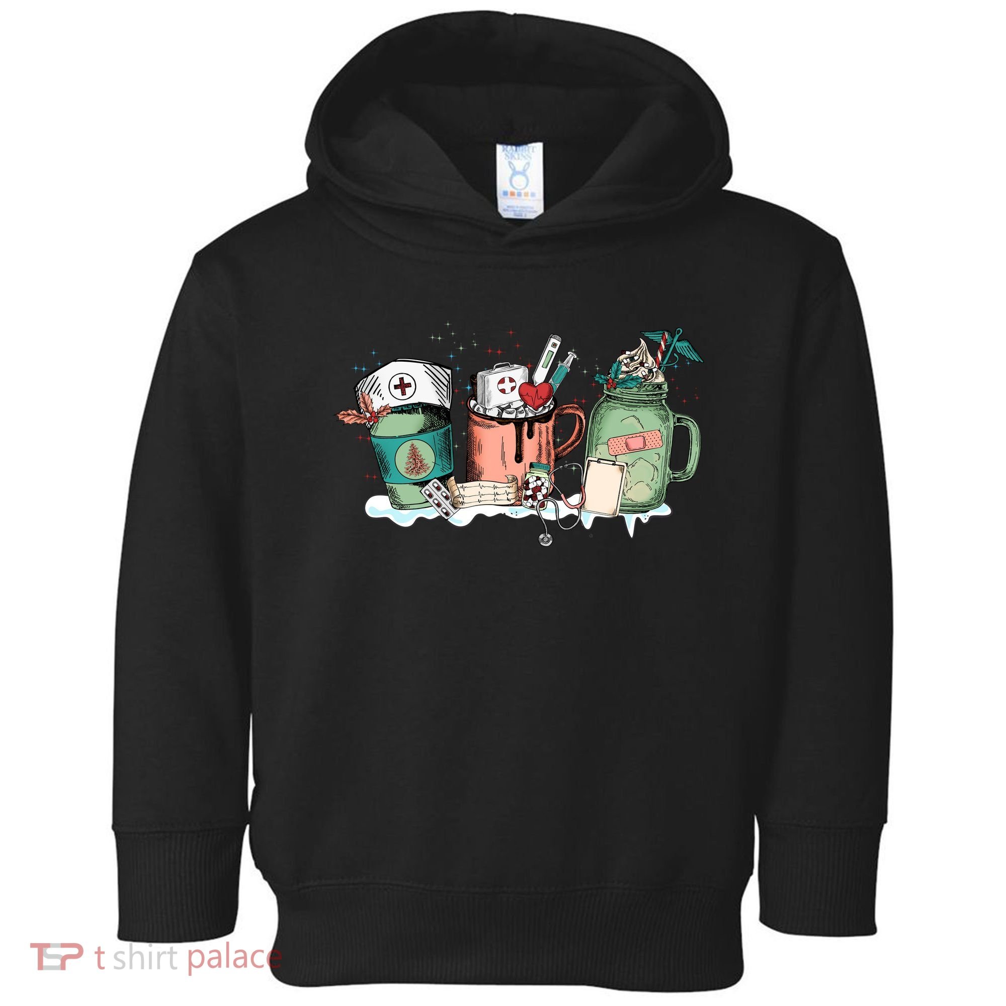 Nurse Christmas Drinks Latte Pills Jar Stethoscope Funny Graphic Oversized Toddler Hoodie