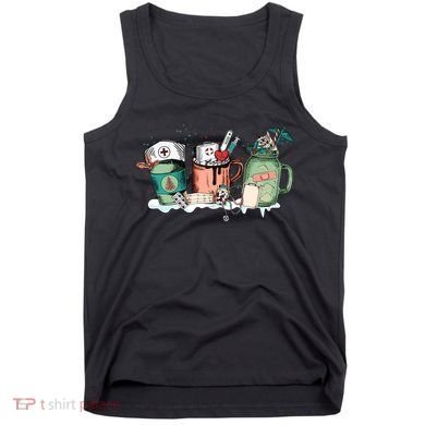 Nurse Christmas Drinks Latte Pills Jar Stethoscope Funny Graphic Oversized Tank Top