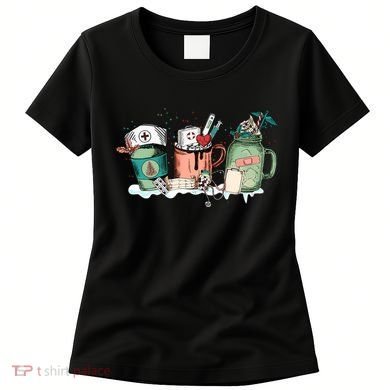 Nurse Christmas Drinks Latte Pills Jar Stethoscope Funny Graphic Oversized Women's T-Shirt