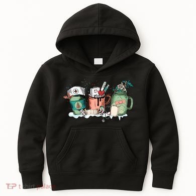 Nurse Christmas Drinks Latte Pills Jar Stethoscope Funny Graphic Oversized Kids Hoodie